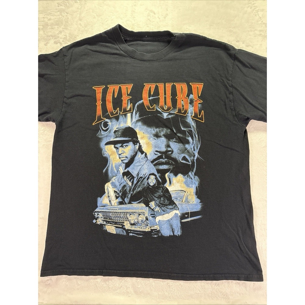Ice Cube Vintage Style NWA Gangster Black Graphic Rap Hip Hop Shirt Large